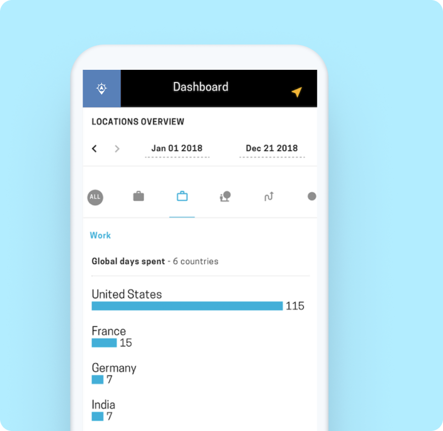 User interface of a mobile app focused on tracking locations via GPS technology.