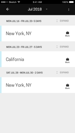 The California trip planner app open on an iPhone, illustrating features for organizing travel plans and destinations.