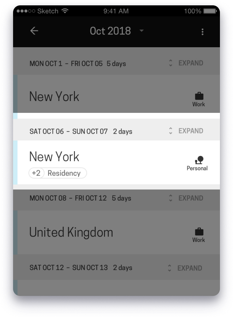 The app features a detailed schedule of upcoming events in New York.