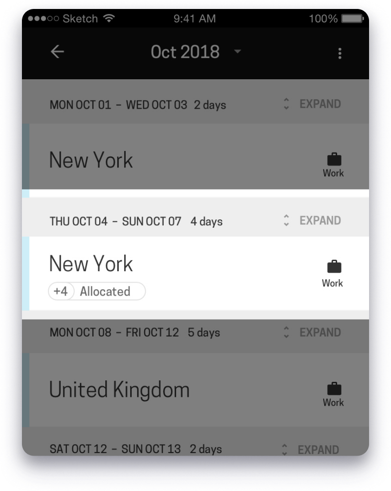 A mobile phone displaying the New York schedule, featuring upcoming events and their respective times.